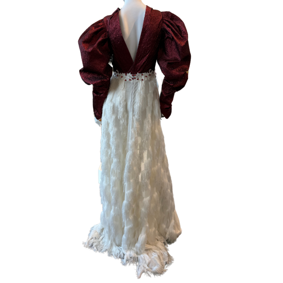 Red Crinkle and White Fringe Dress