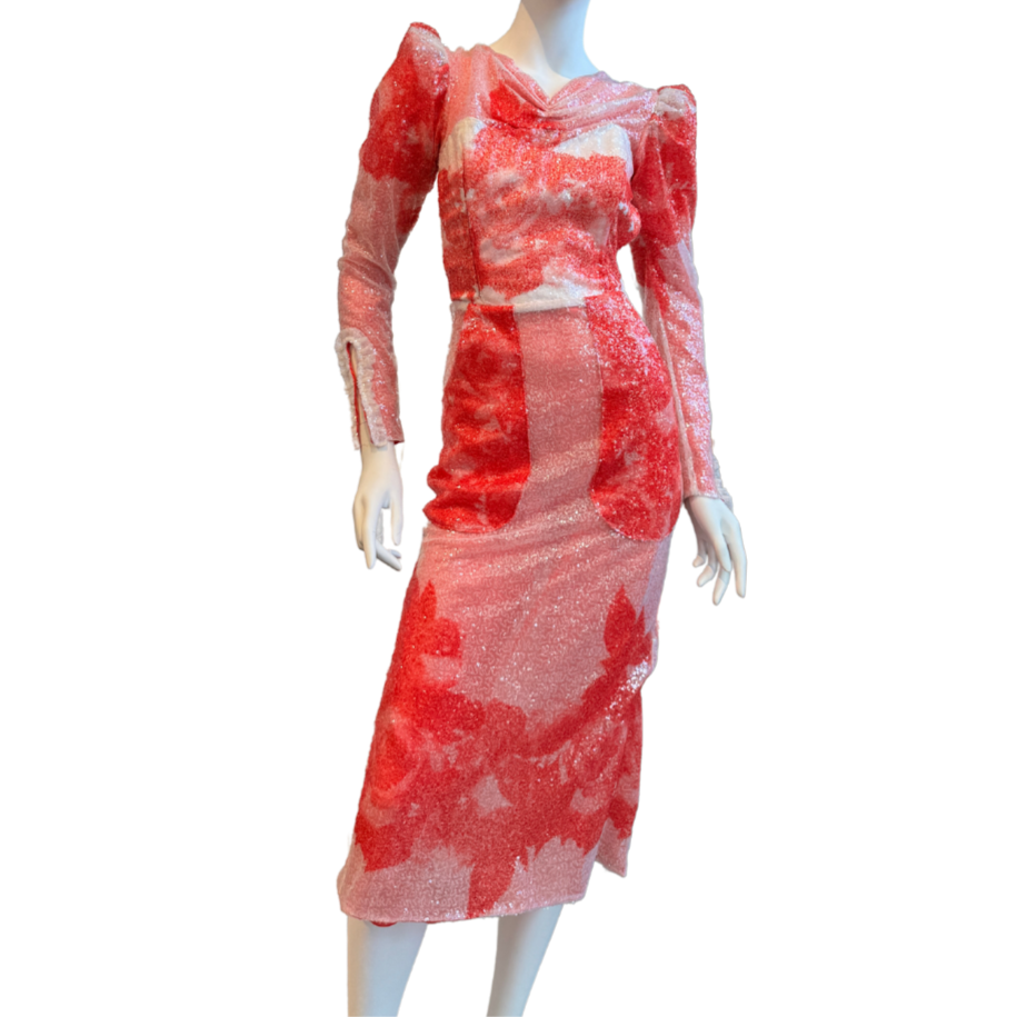 Red Multicolor Sequin Midi Dress
