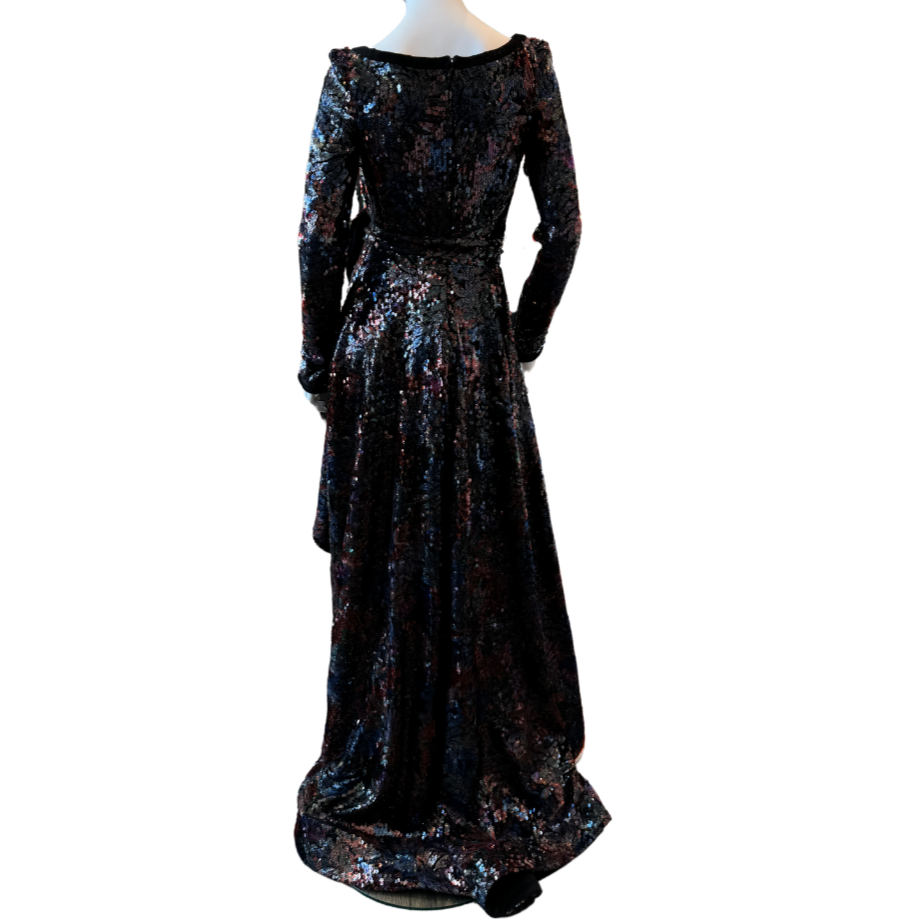 Black Sequin Long Sleeve Gown