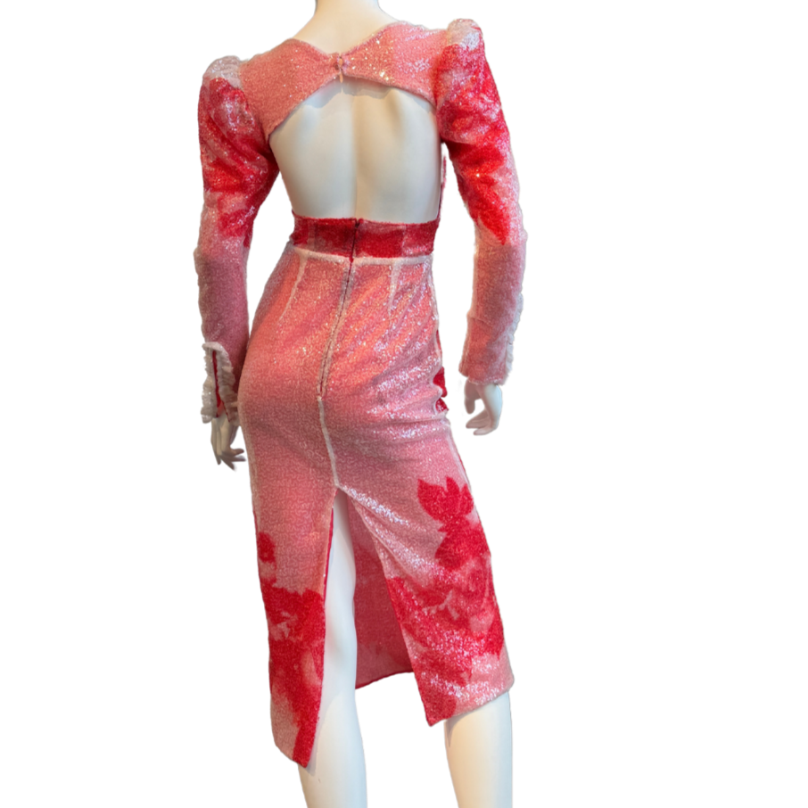 Red Multicolor Sequin Midi Dress