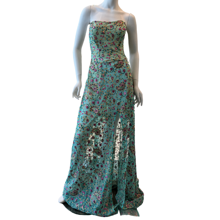 Mint Paisley Strapless Dress
