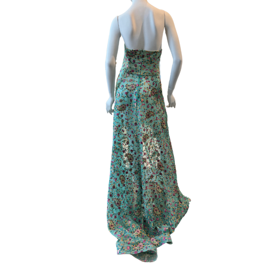 Mint Paisley Strapless Dress