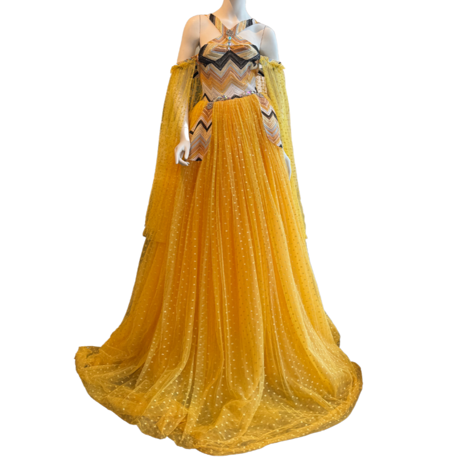 Yellow Chevron Tulle Gown