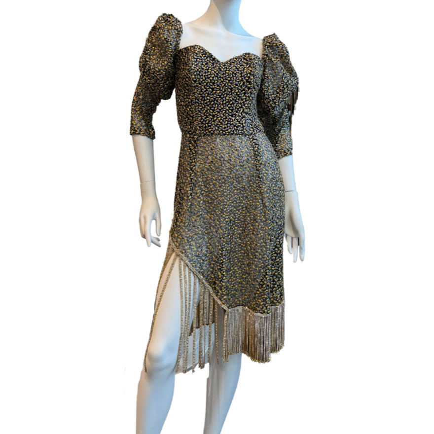 Gold Chain Fringe Midi Dress