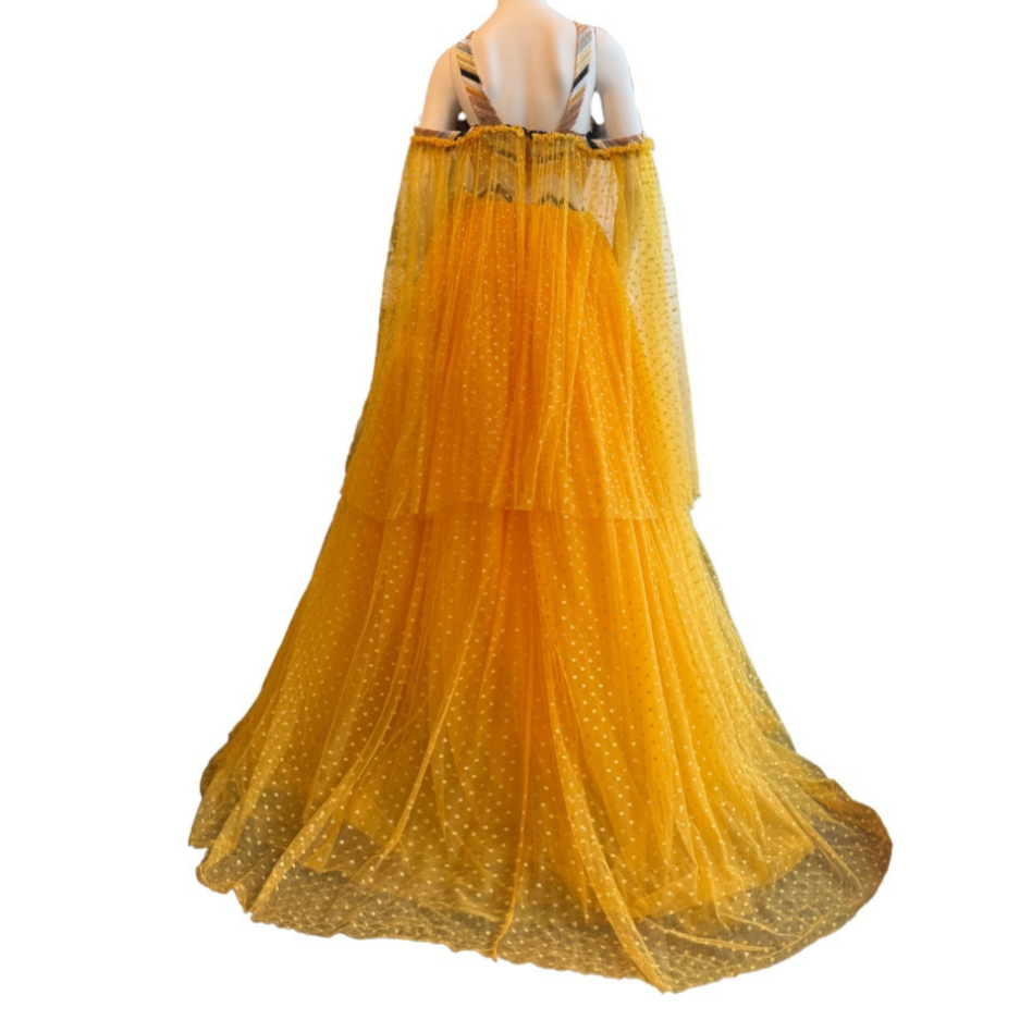 Yellow Chevron Tulle Gown