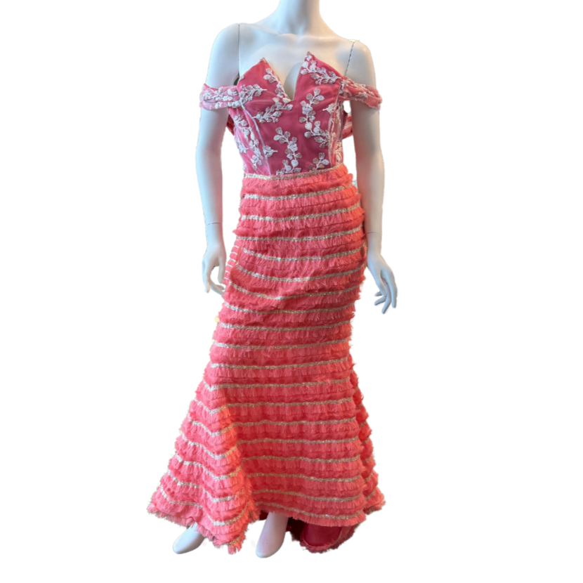 Coral Fringe & Sequin Striped Dress