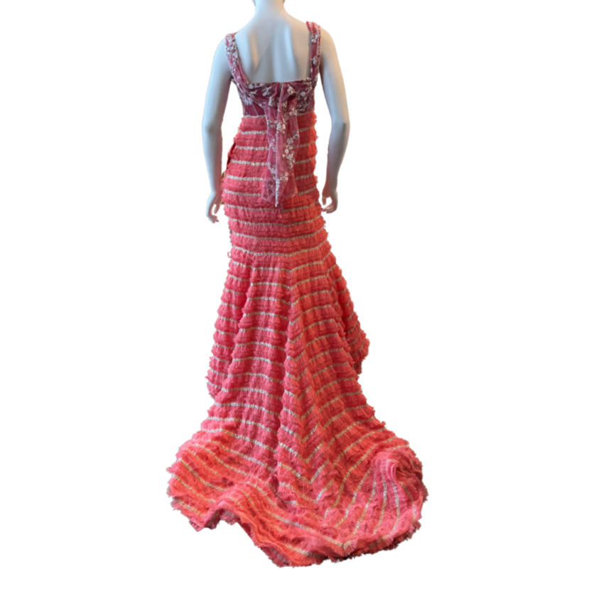 Coral Fringe & Sequin Striped Dress