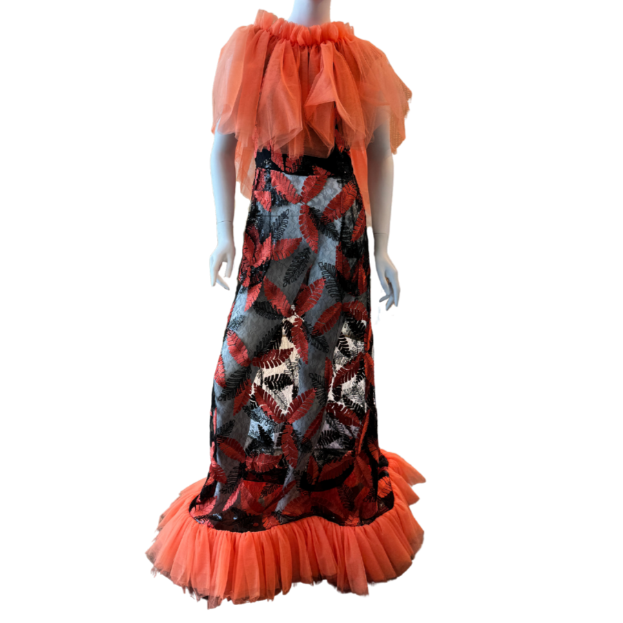 Orange/Black Leaf Tulle Dress