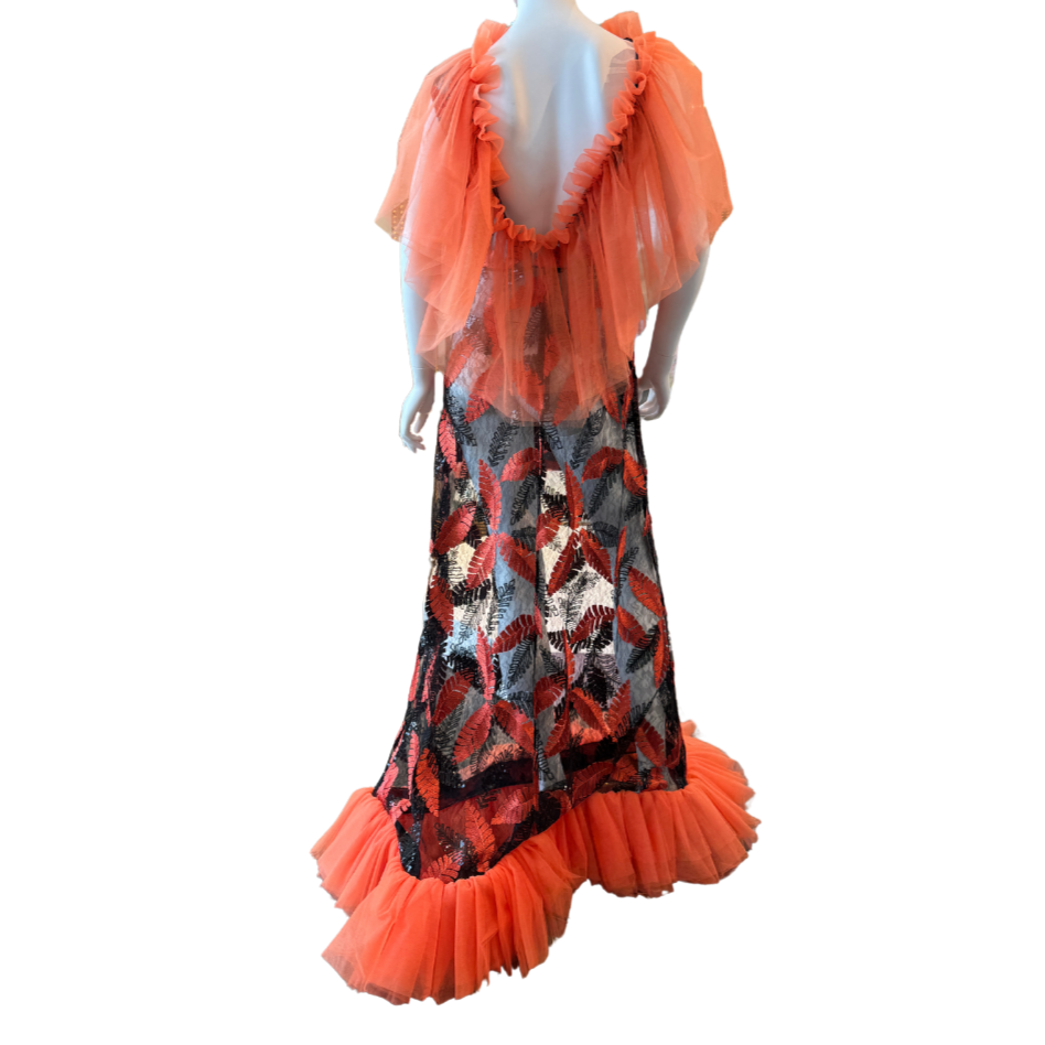 Orange/Black Leaf Tulle Dress