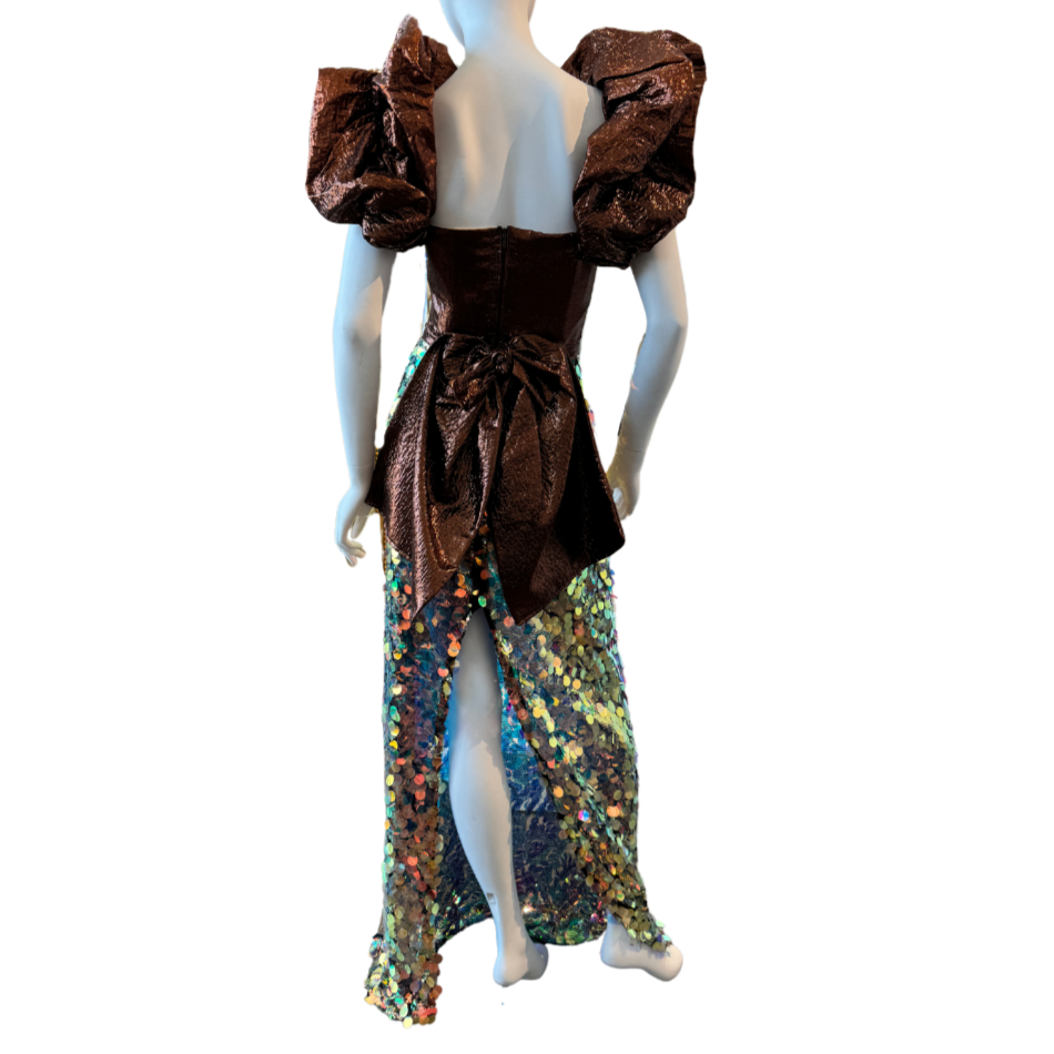 Brown Crinkle & Gold Sequin Dress