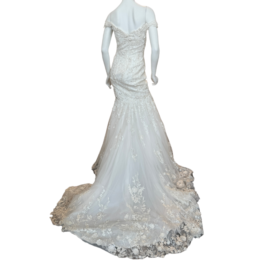 White Mermaid Gown w/Beaded & Sequin Floral Embroidery