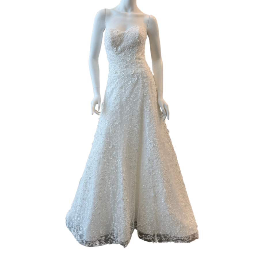 White Beaded Floral Strapless Ballgown