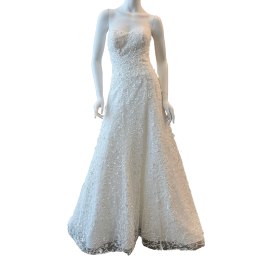 White Beaded Floral Strapless Ballgown