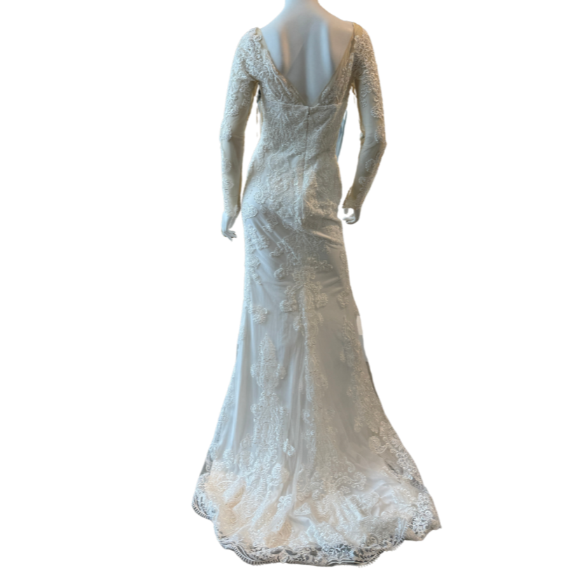 White Lace w/Sequin Long Sleeve Fitted Gown