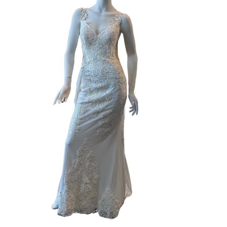 White Fitted Gown w/Mesh Cutouts
