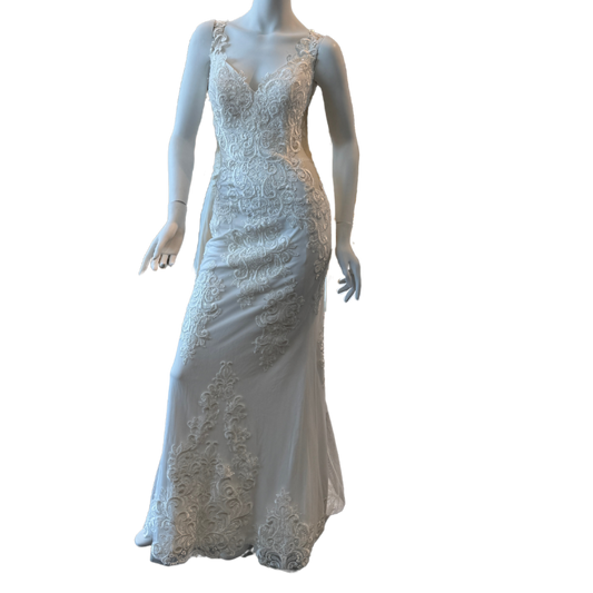 White Fitted Gown w/Mesh Cutouts