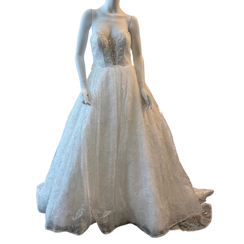 White Strapless Ballgown w/Embroidered Sequin