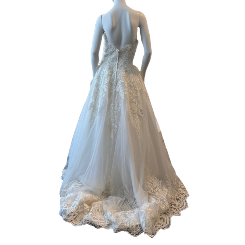 White Strapless Ballgown w/Beaded & Sequin Appliqué