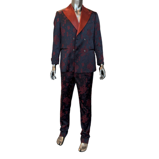 Black & Red Floral Double Breasted Suit