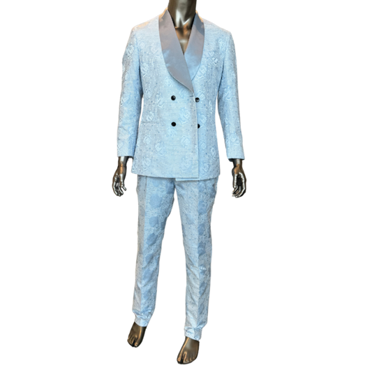 Light Blue Floral Double Breasted Suit