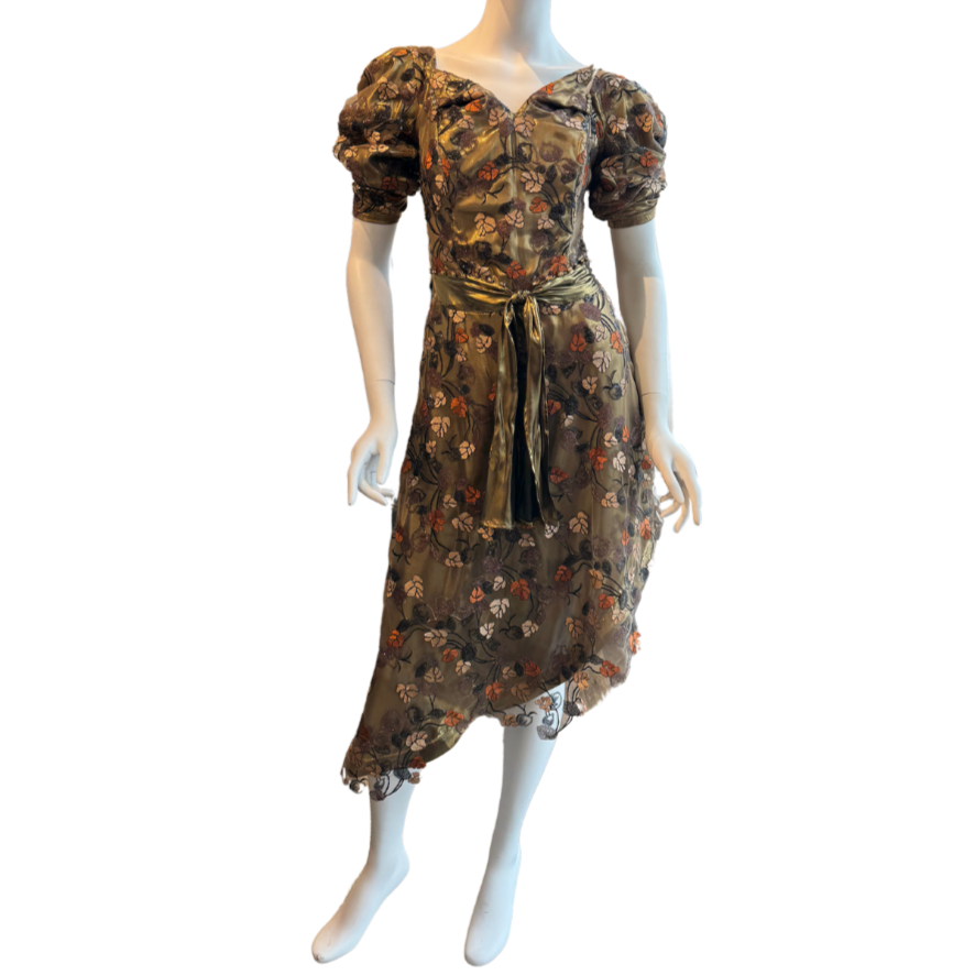 Bronze Floral Sequin Cocktail Dress