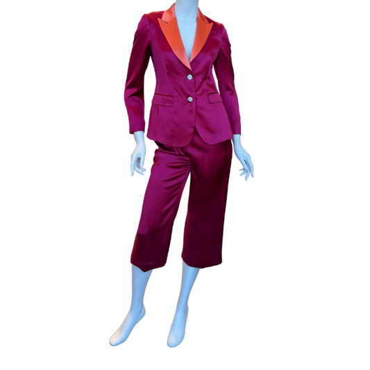 Fuchsia Satin Pantsuit w/Capri Pants