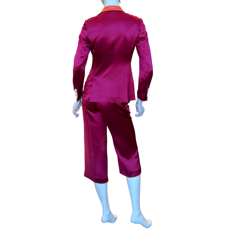 Fuchsia Satin Pantsuit w/Capri Pants