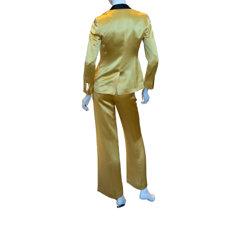 Gold Satin Pantsuit w/Black Lapel