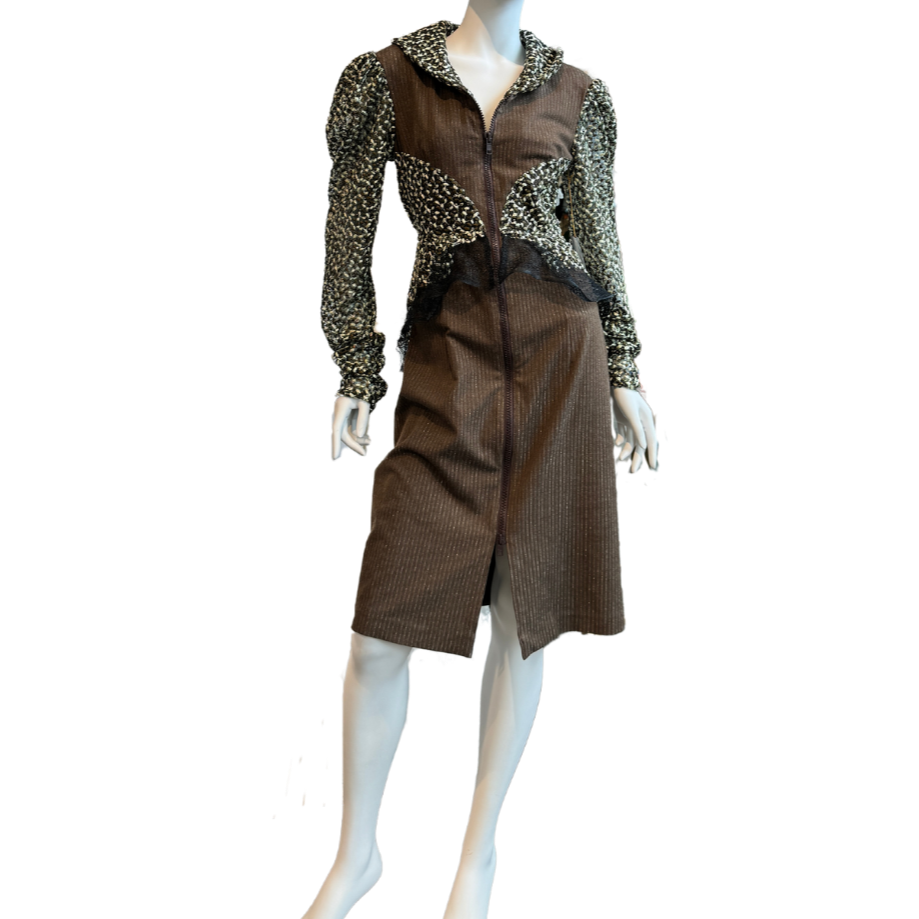 Brown Pinstripe Autumn Sheath Dress
