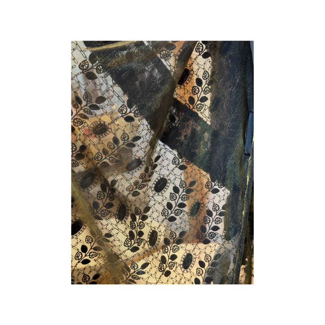 Black/Gold Embroidered Mesh Cape