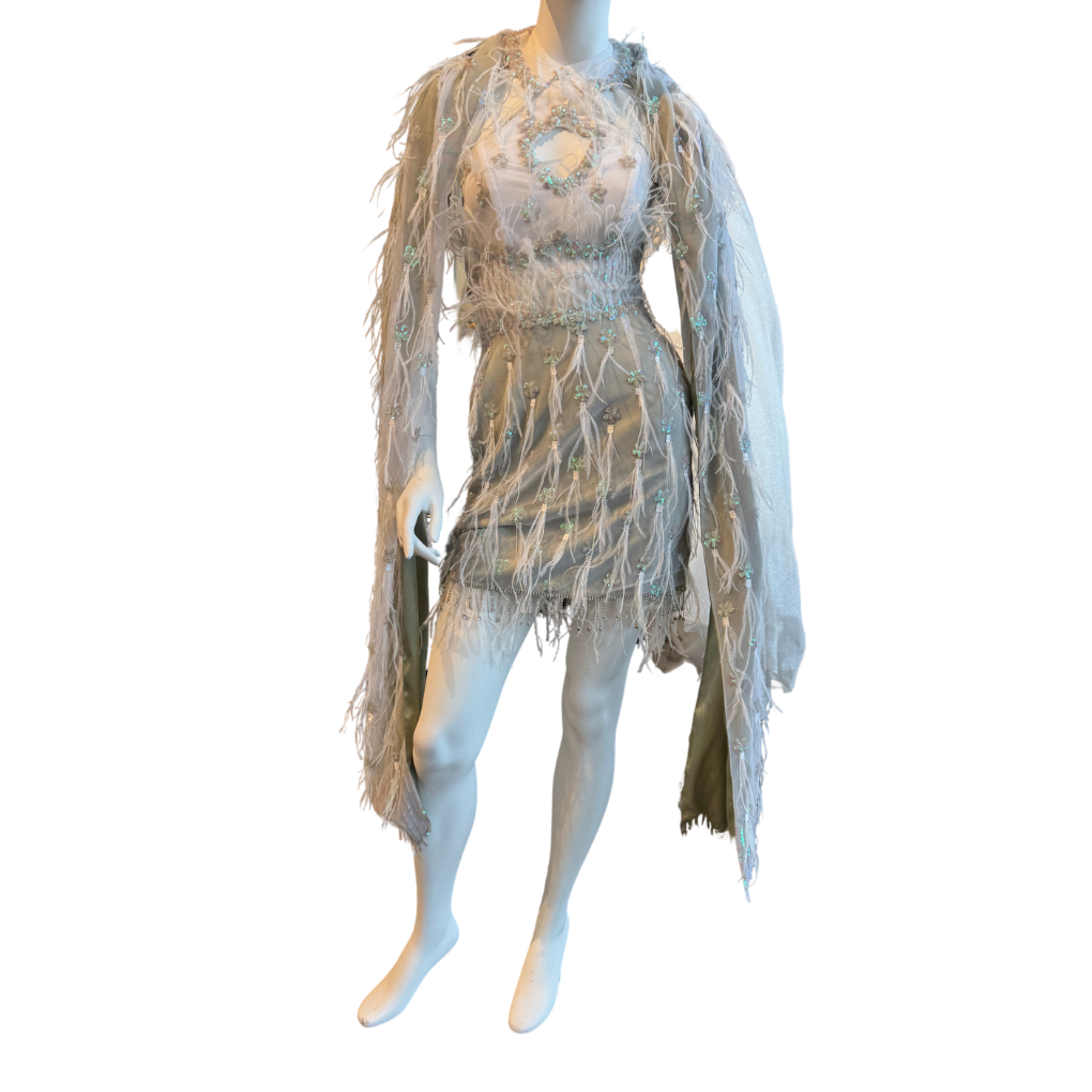 Grey Feathered Cocktail Dress