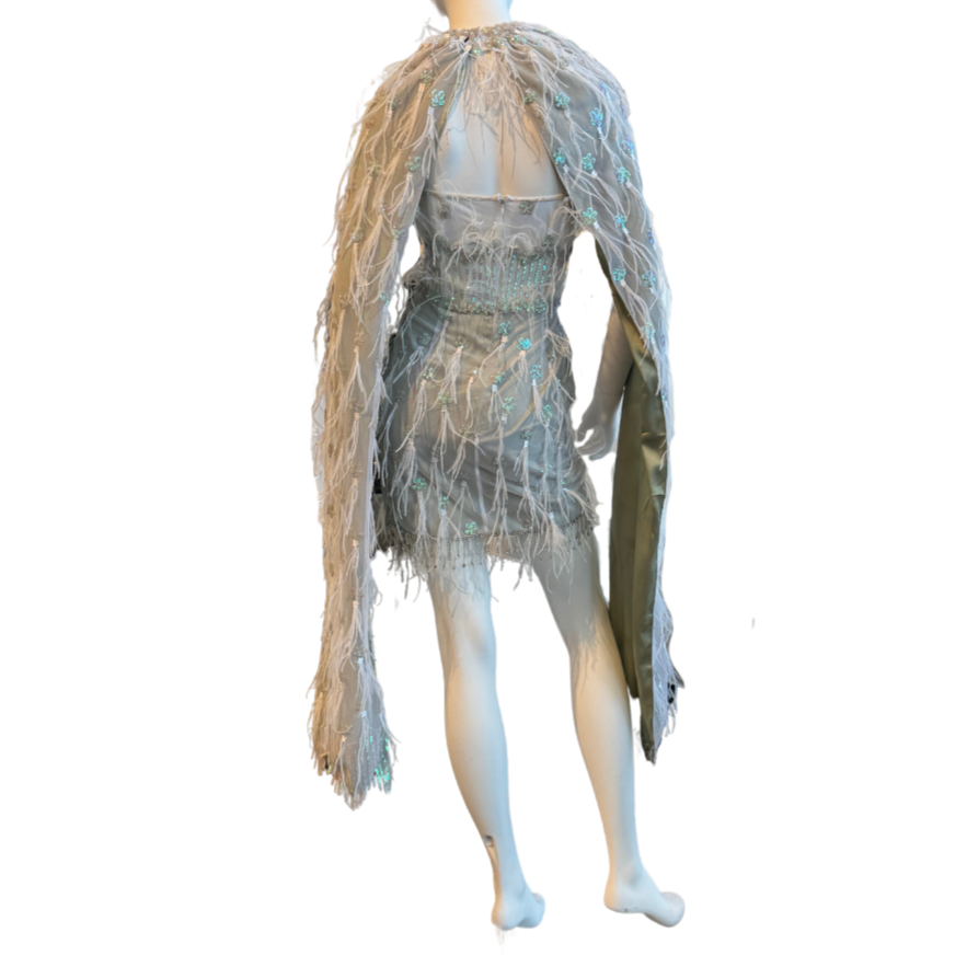 Grey Feathered Cocktail Dress