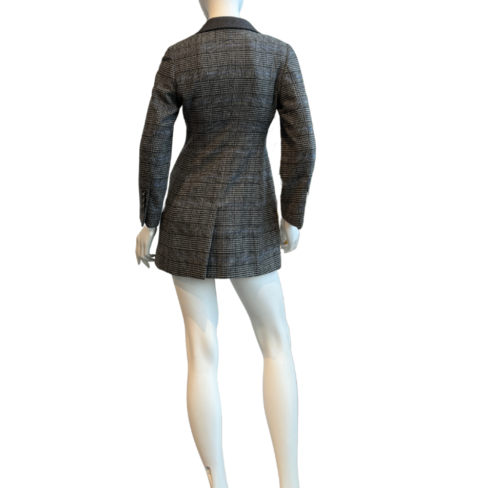 Grey Plaid Wool Coat