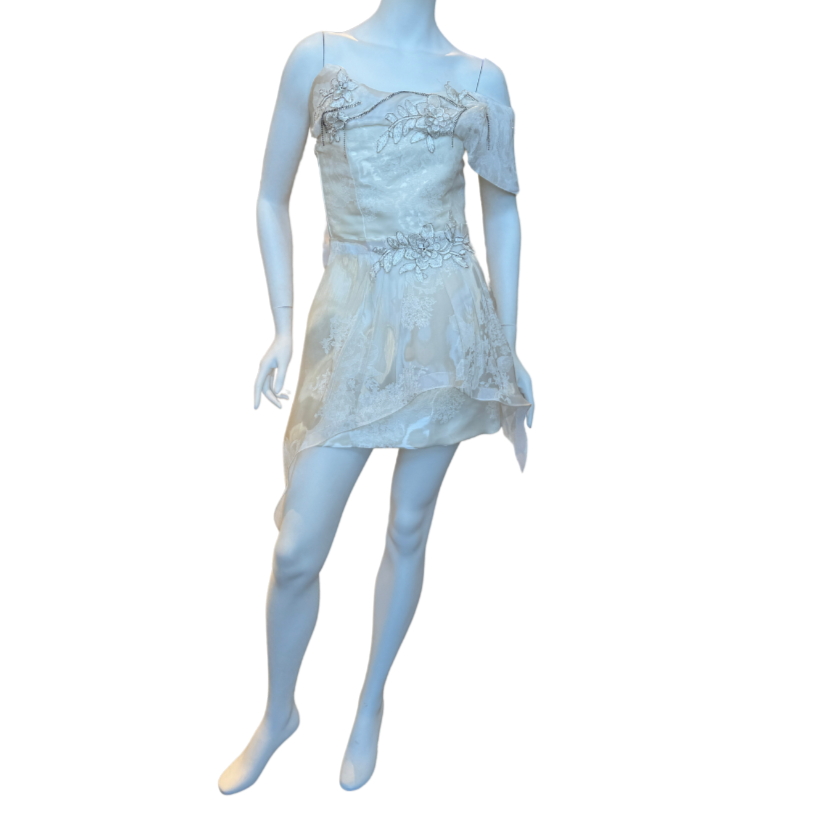 Cream Strapless Cocktail Dress w/Sliver Appliqués