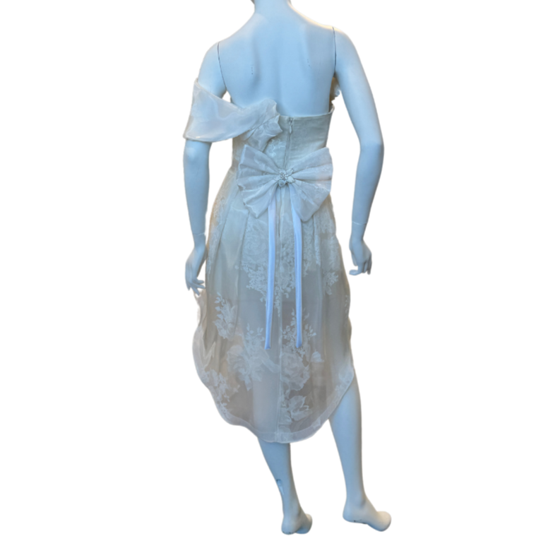 Cream Strapless Cocktail Dress w/Sliver Appliqués