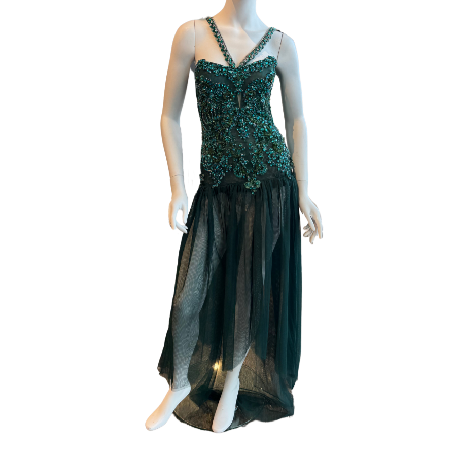 Emerald Jeweled Sheer Dress