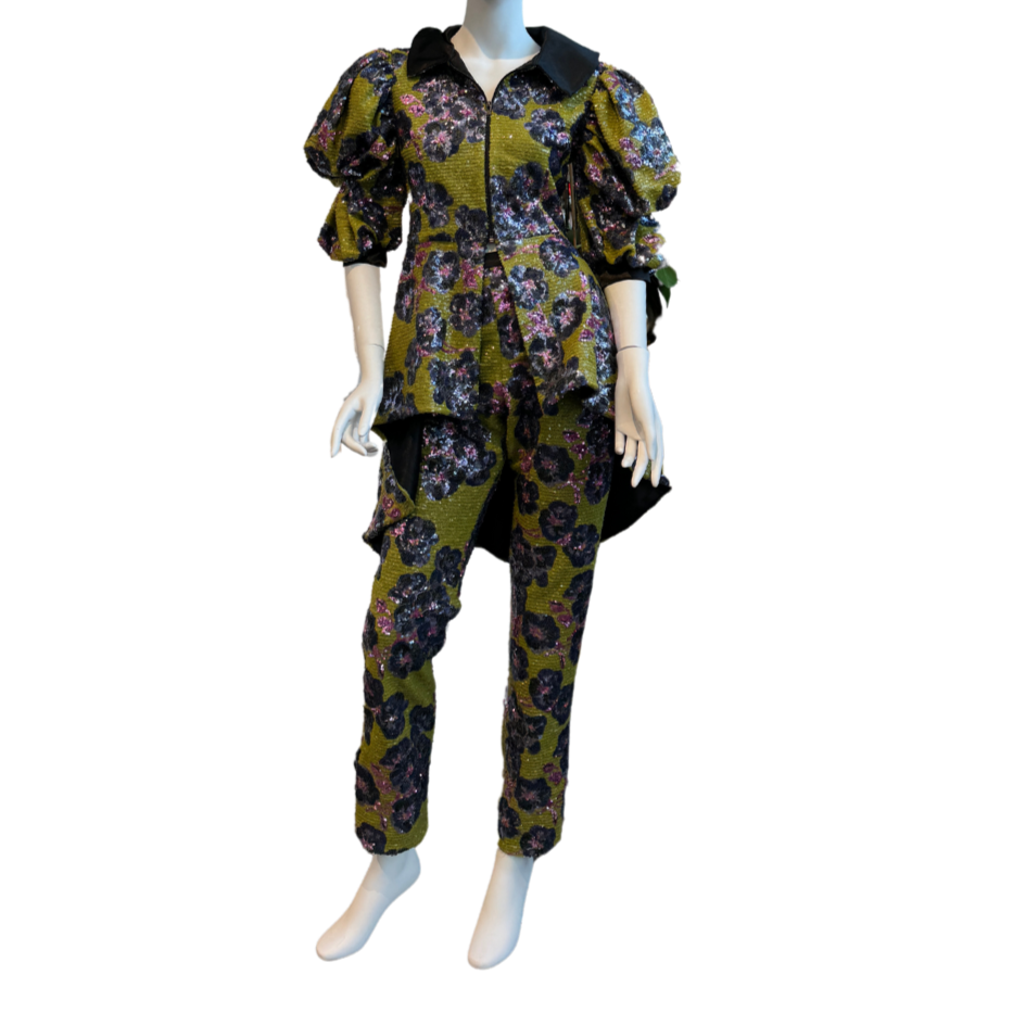 Green Floral Sequin Two-Piece Jumpsuit