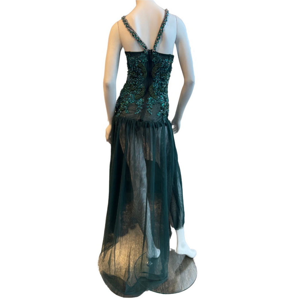 Emerald Jeweled Sheer Dress