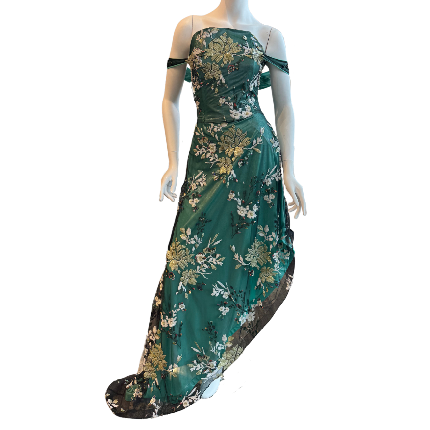 SOLD! Emerald Floral Asymmetrical Dress