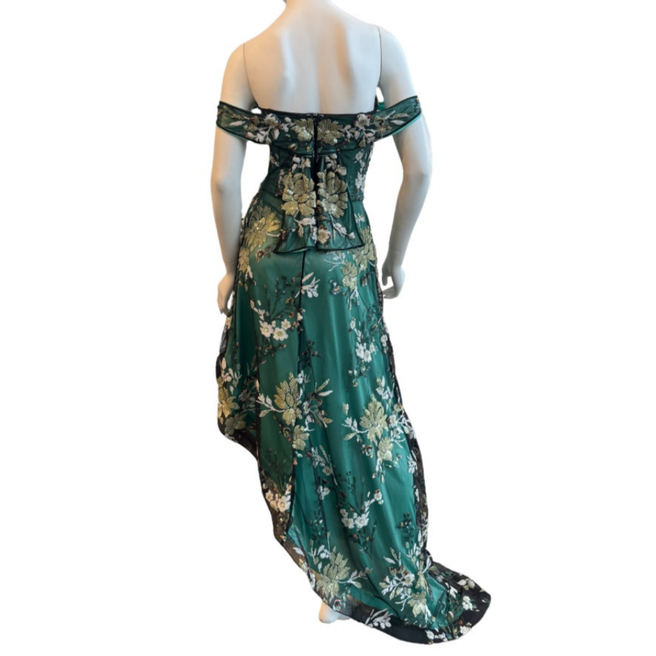 SOLD! Emerald Floral Asymmetrical Dress