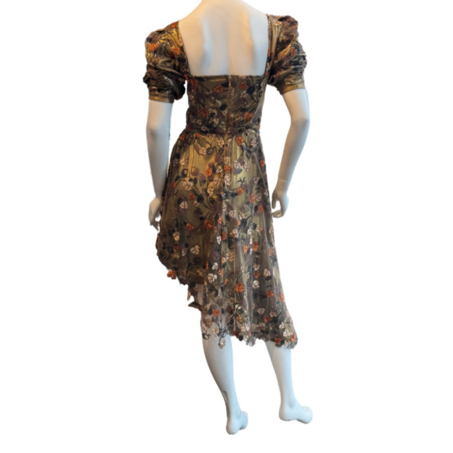 Bronze Floral Sequin Cocktail Dress