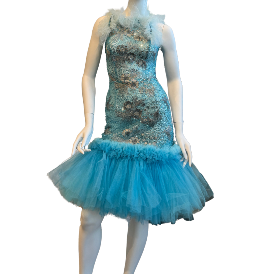 Turquoise Halter Sequin Cocktail Dress