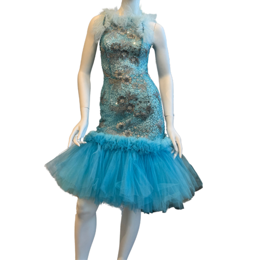 Turquoise Halter Sequin Cocktail Dress