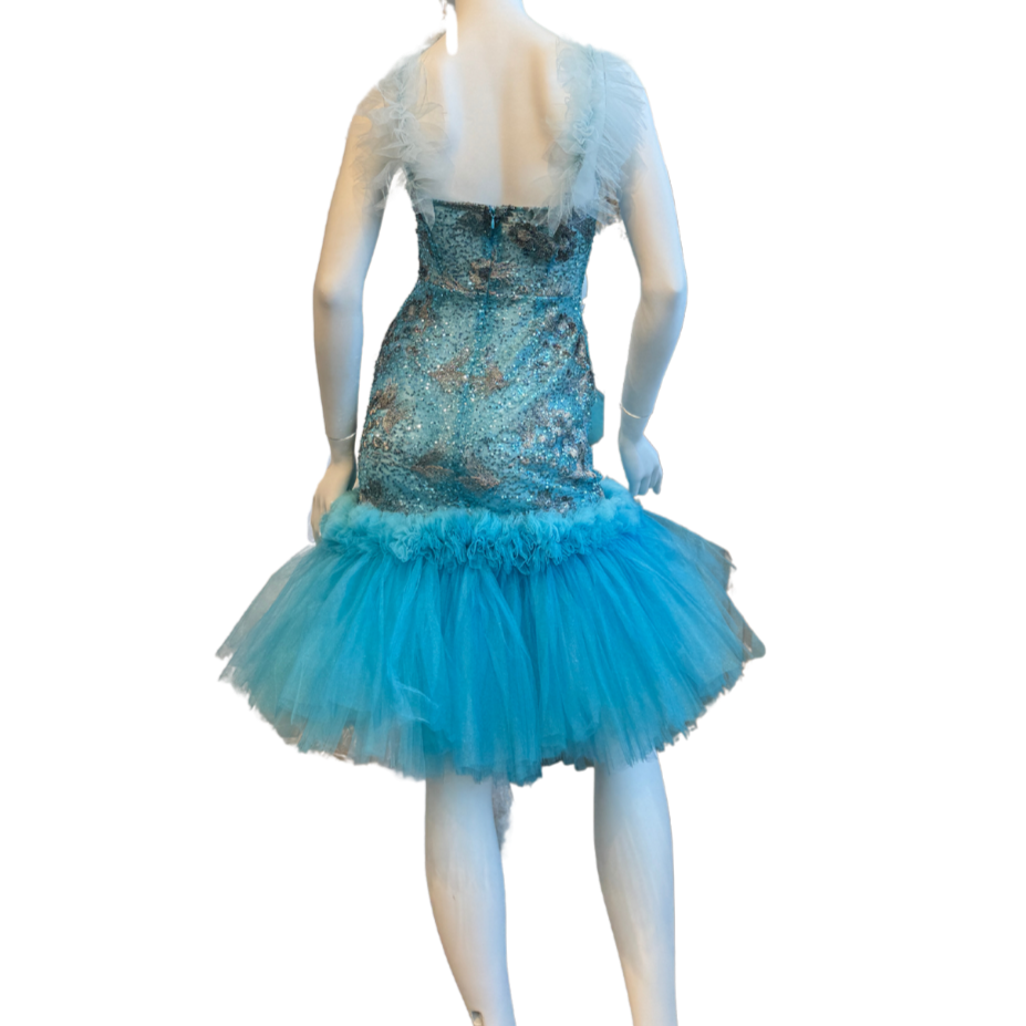 Turquoise Halter Sequin Cocktail Dress