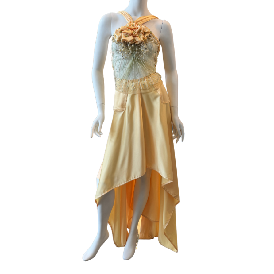 Yellow High-Low Dress w/Pearls