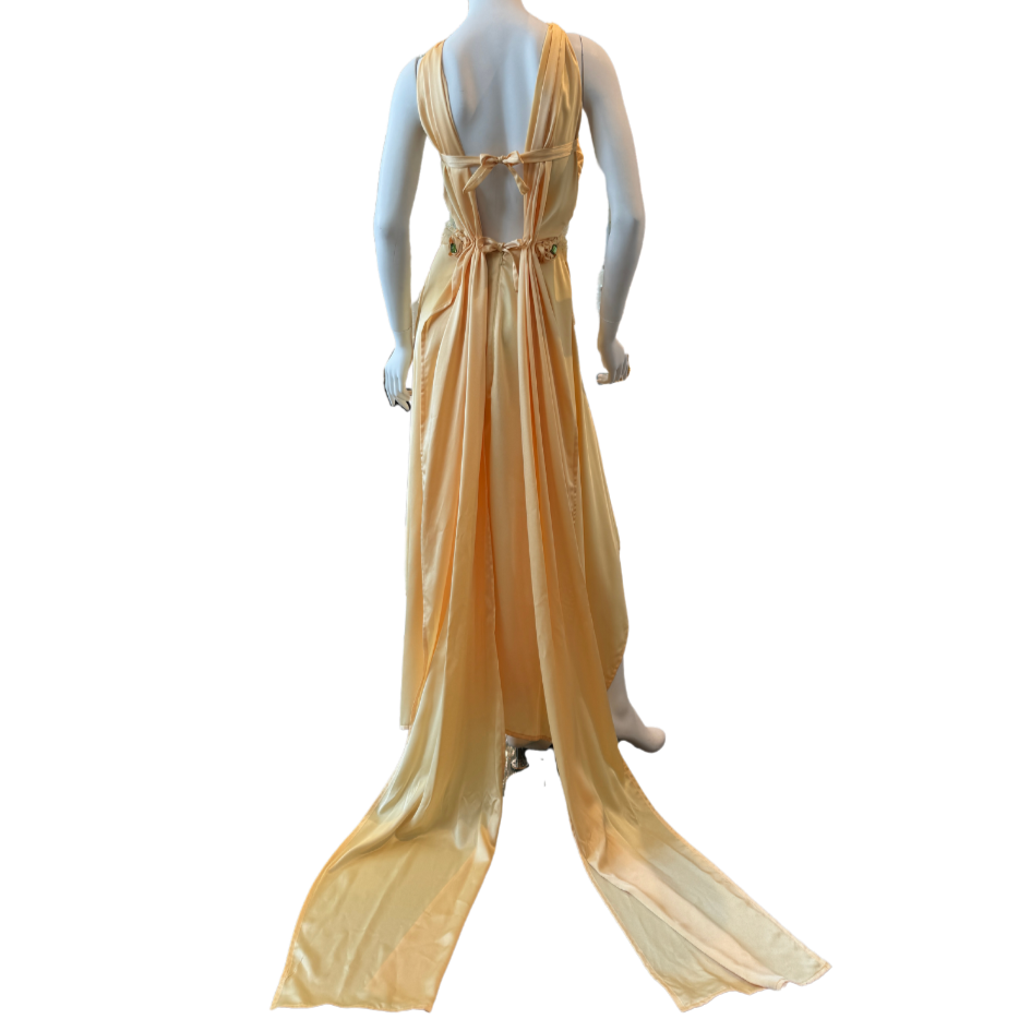 Yellow High-Low Dress w/Pearls