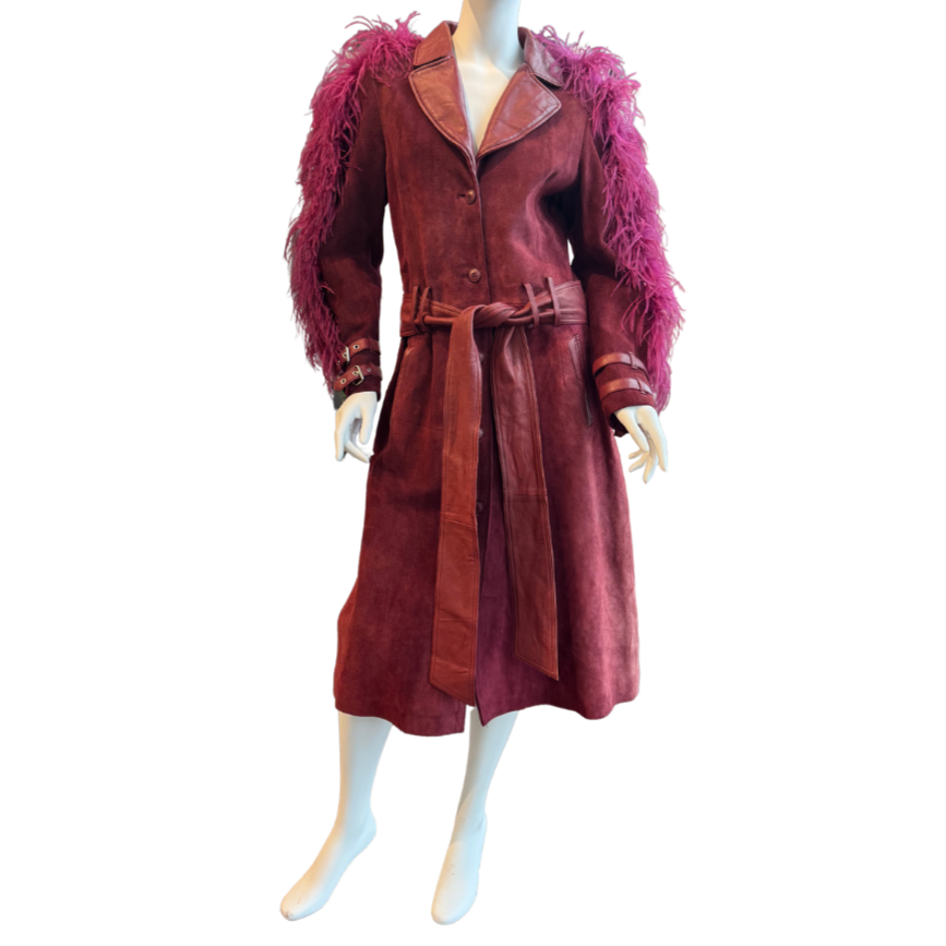 Burgundy Suede Jacket w/Gems & Feathers