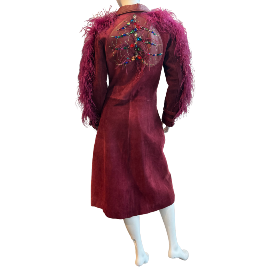 Burgundy Suede Jacket w/Gems & Feathers