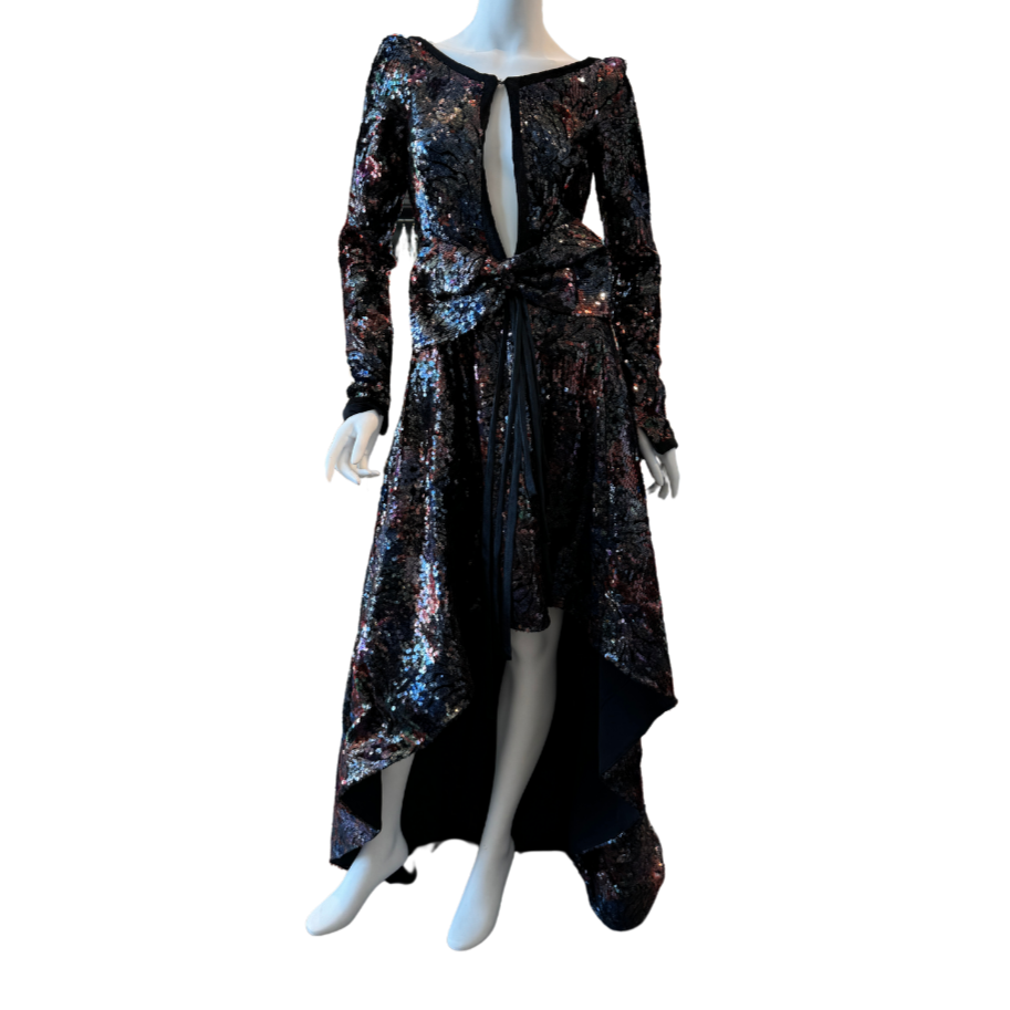 Black Sequin Long Sleeve Gown