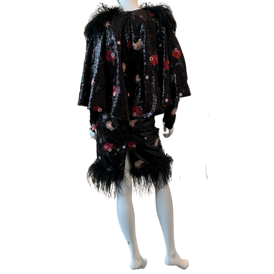 Black Floral Sequin Cocktail Dress